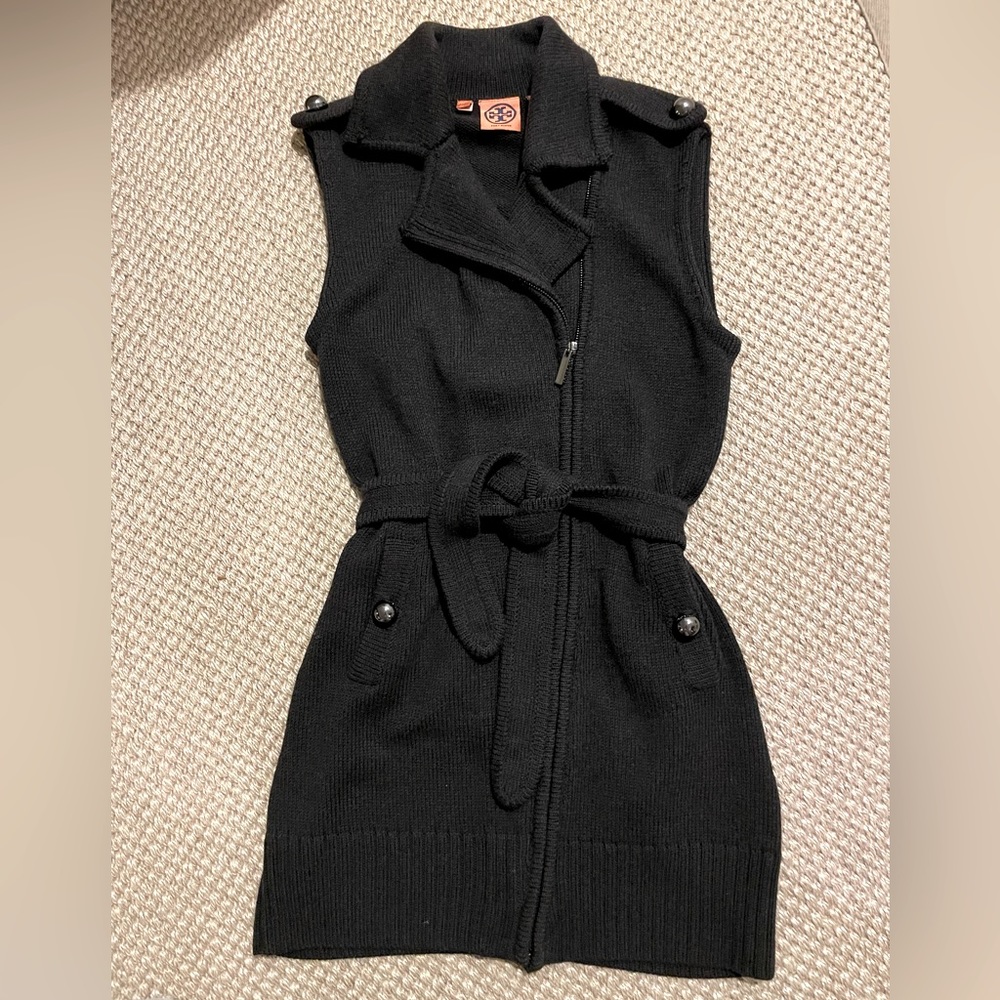 Like New Tory Burch 100% Merino Wool Belted Sweater Vest XS